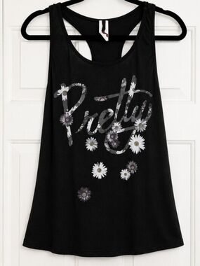 Sololafe Graphic Floral Daisy Racerback Tank Top Black Pretty Indie Whimsigoth M